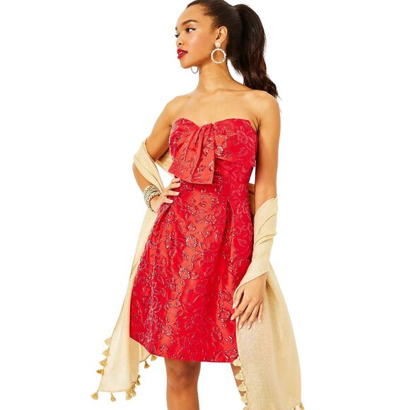 Lilly Pulitzer Kataleya Strapless Jacquard Dress in Amaryllis Reg NWT - Size 14 - Picture 4 of 10